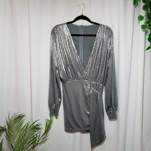 Silver Long Sleeve Mini Dress